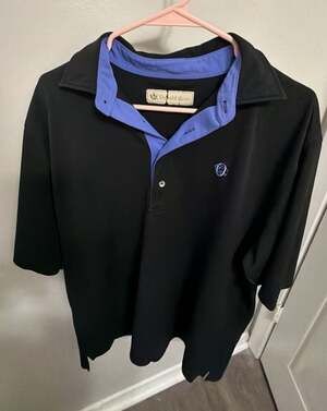 Donald Ross Golf Polo Shirt Mens Black Blue Performance Short Sleeve Size L